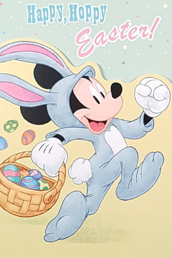 Easter Card - A Mouse In A Bunny Costume Running With Egg Basket