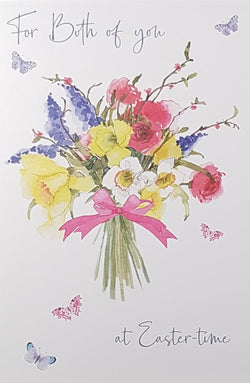 Easter Card - For Both Of You / A Lovely Bunch Of Flowers With A Pink Ribbon