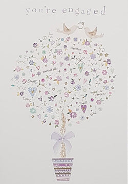 Engagement Card - Two Birds On A Round Tree Holding Engagement Ring