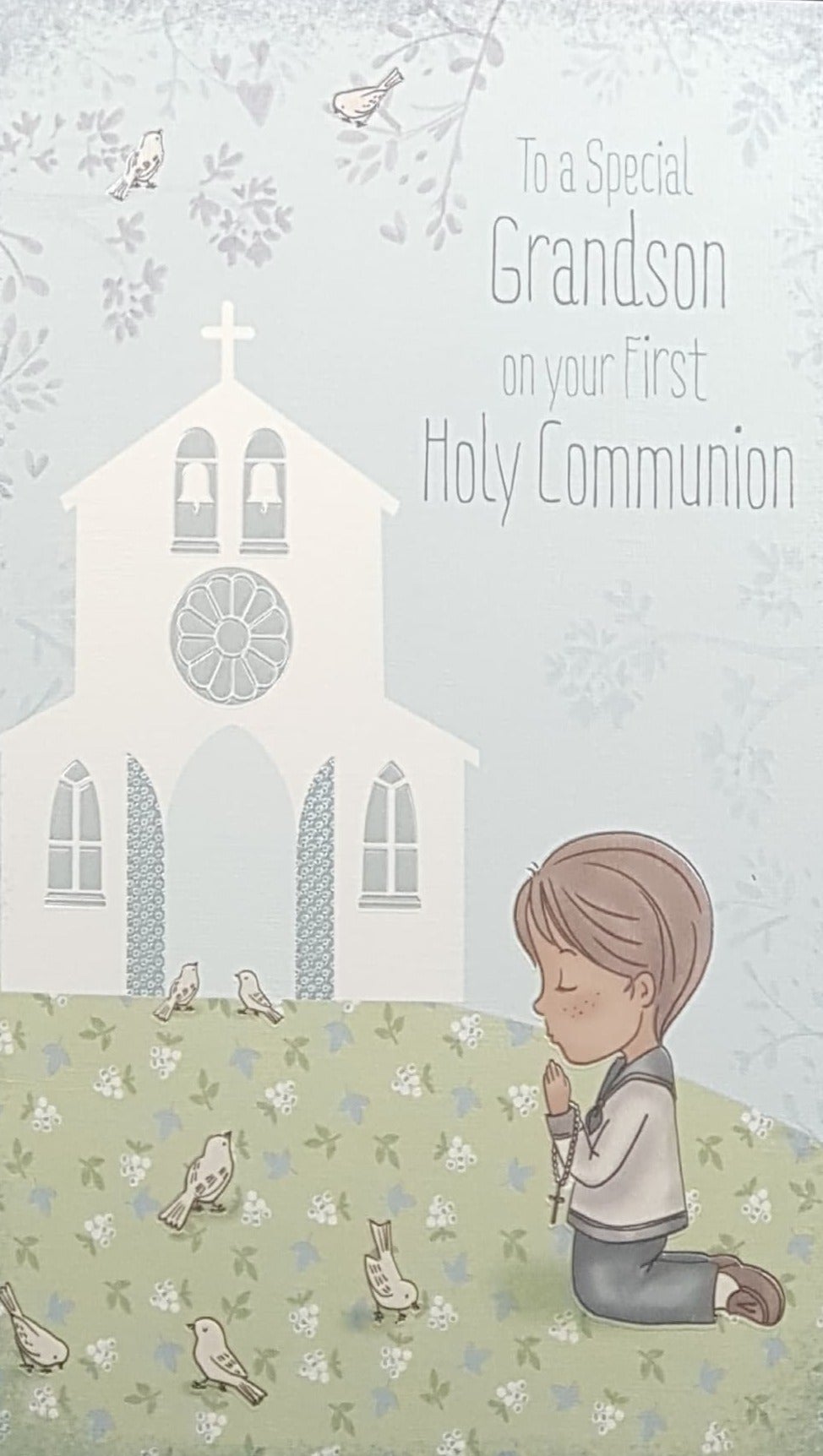 Communion Card - Grandson / A Boy Praying & White Birds