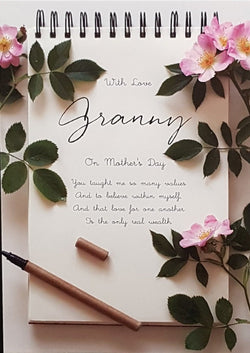 Granny Mothers Day Card - Pink Flowers On A Notebook