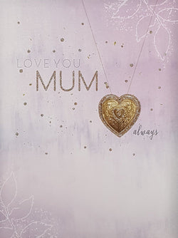 Mum Mothers Day Card - Gold Heart Necklace