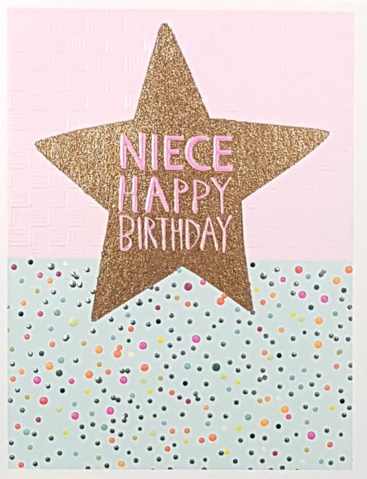 Birthday Card - Niece / A Big Gold Star On A Pink Front