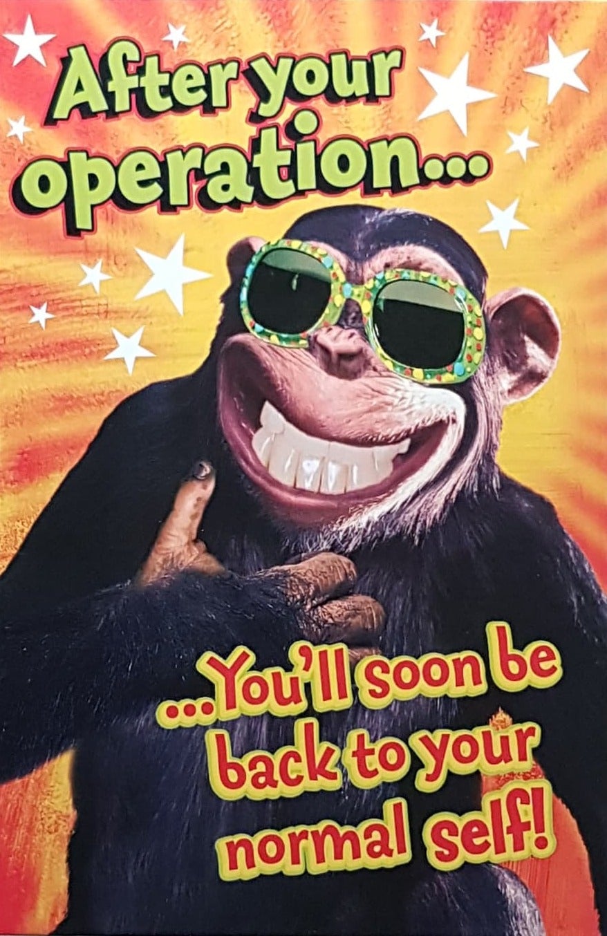 Get Well Card - Humour / A Cheeky Smiling Monkey With Green Sunglasses