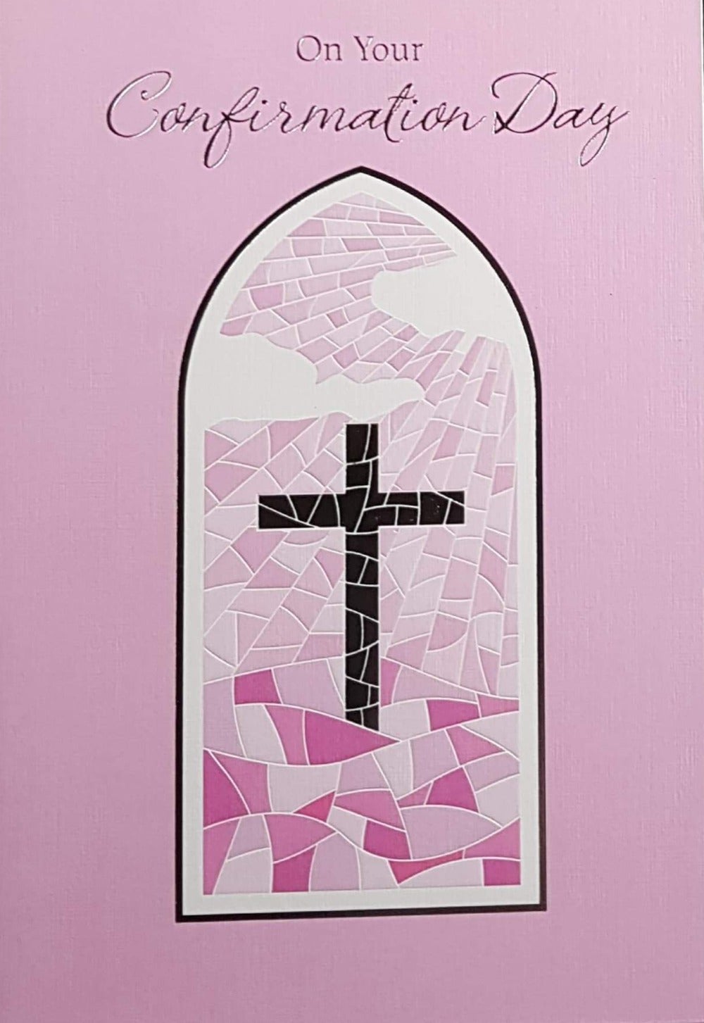 Confirmation Card - Girl / Gold Cross In Stained Glass