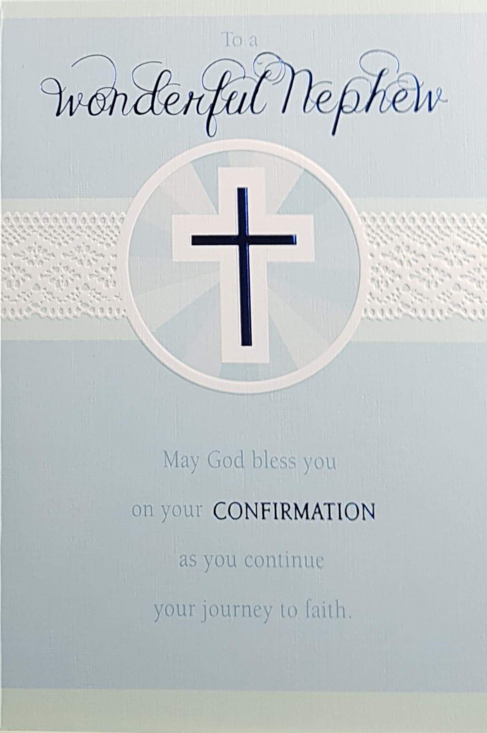 Confirmation Card - Nephew / Blue Cross In The Middle Of White Circle