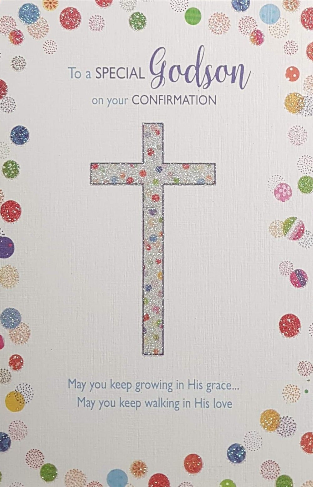 Confirmation Card - Godson / Cross With Spots And Glitter