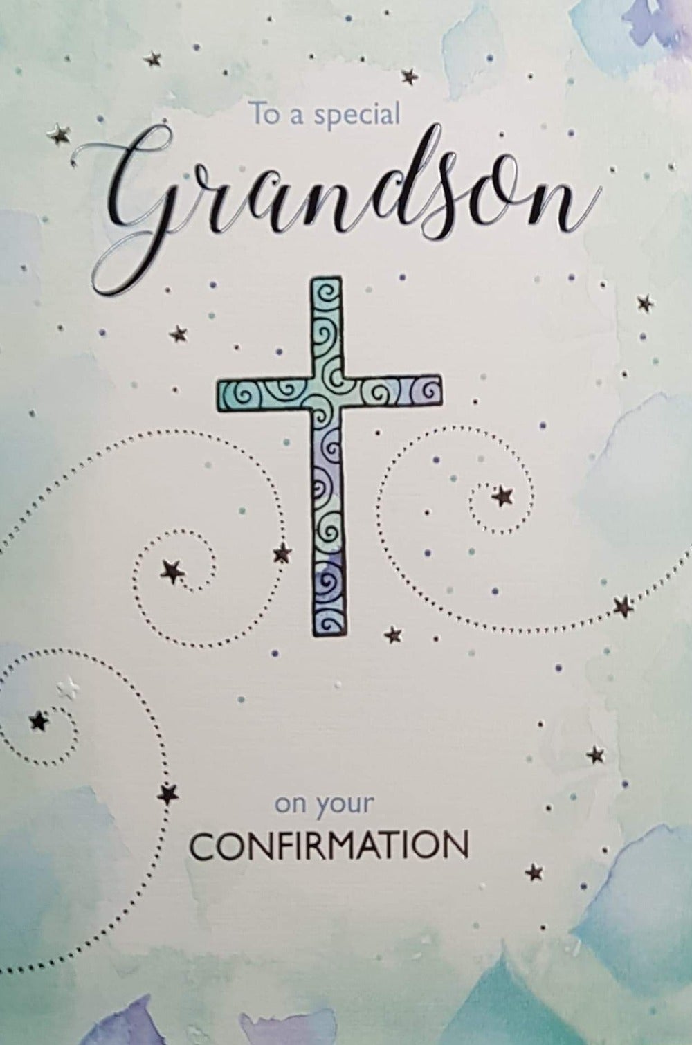 Confirmation Card - Grandson / Gold Stars & Spots