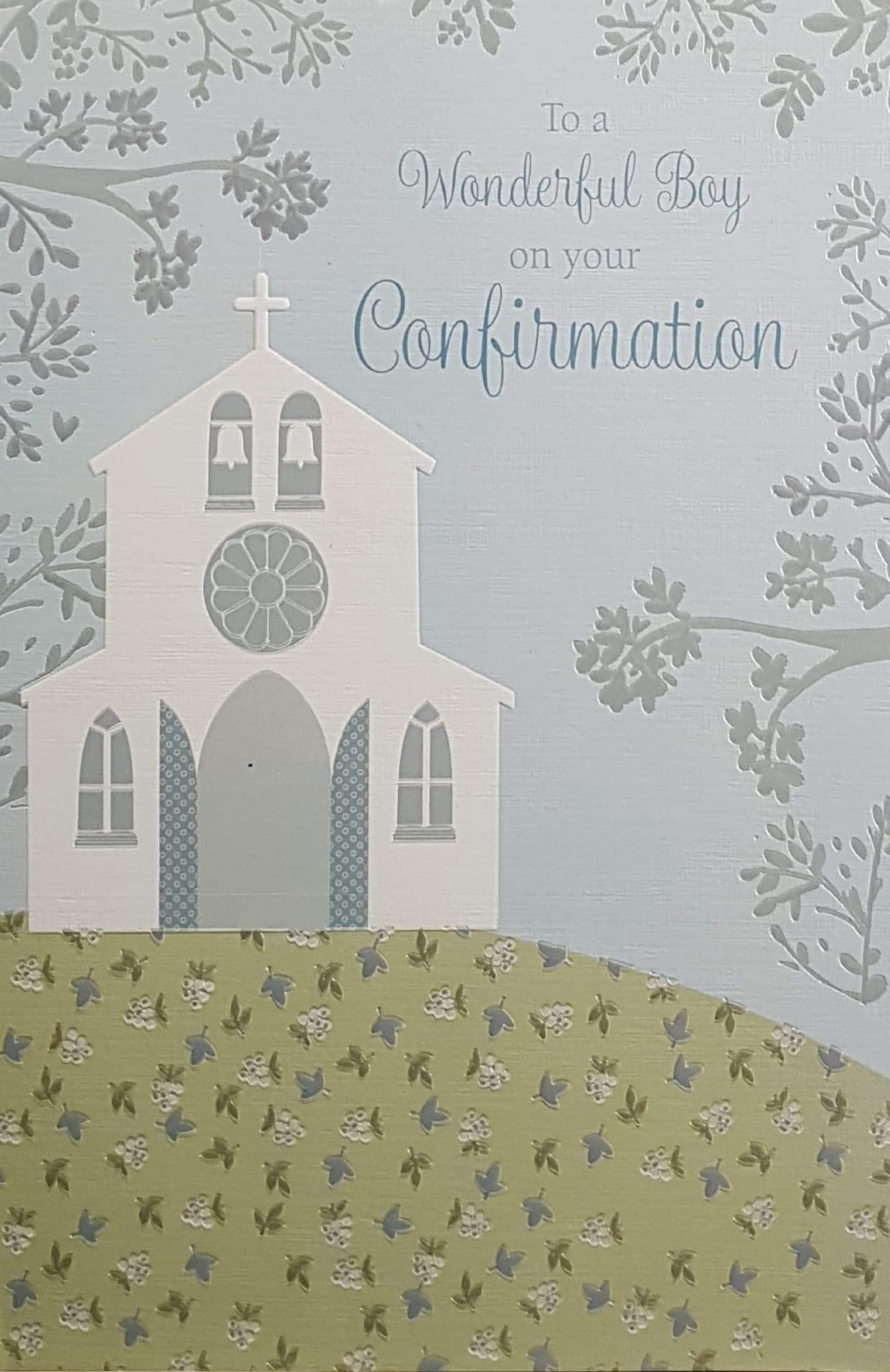 Confirmation Card - Boy / Silver Trees Above The White Church On The Hill