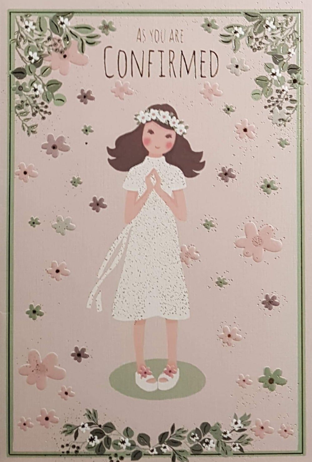 Confirmation Card - Girl /  The Girl Wearing White Dress & Praying