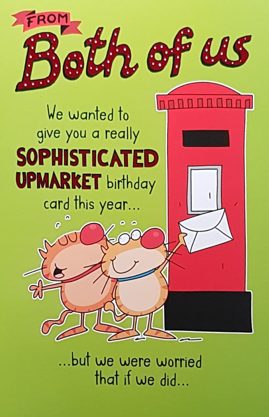 Birthday Card - Humour/ Two Happy Cats Posting An Envelope In A Red Letterbox