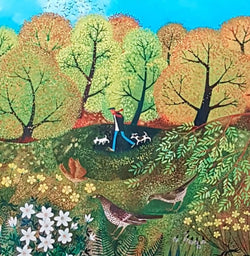 Blank Card - A Man Walking With Two Dogs In A Forest