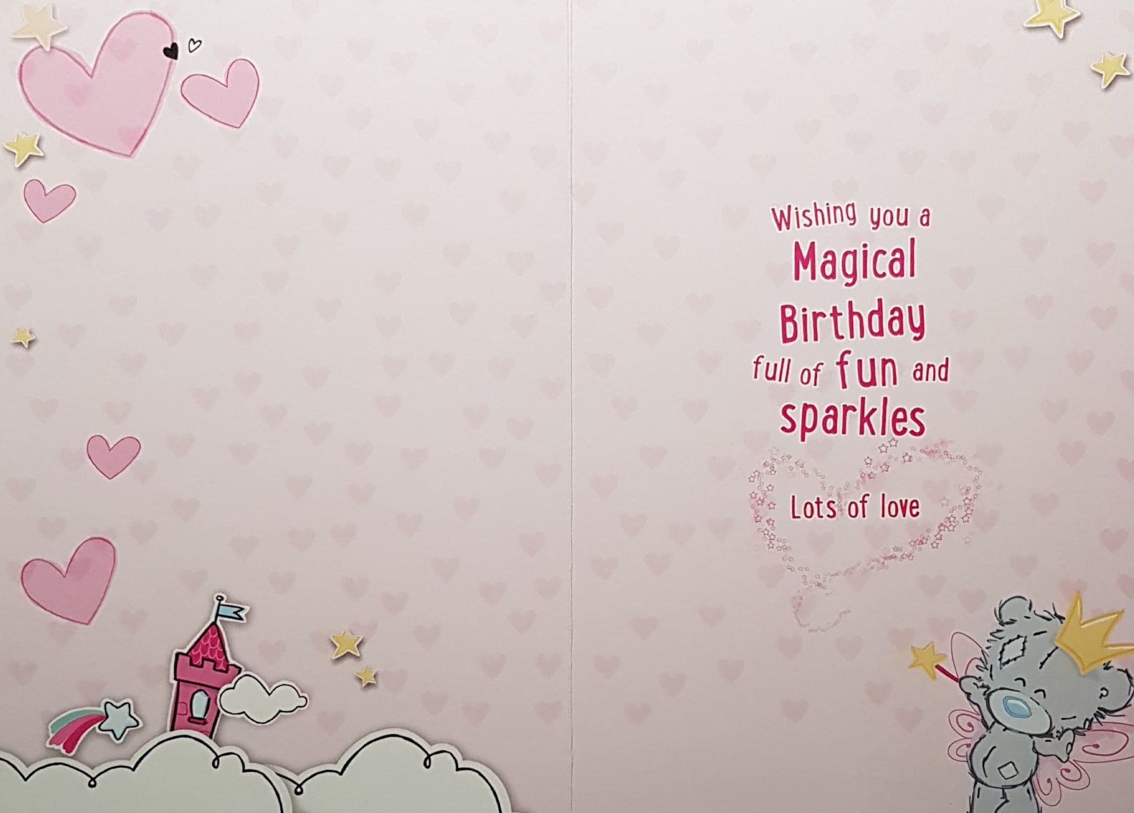 Birthday Card - Daughter / Cutie Fairy Teddy With Pink Wings Holding A Wand
