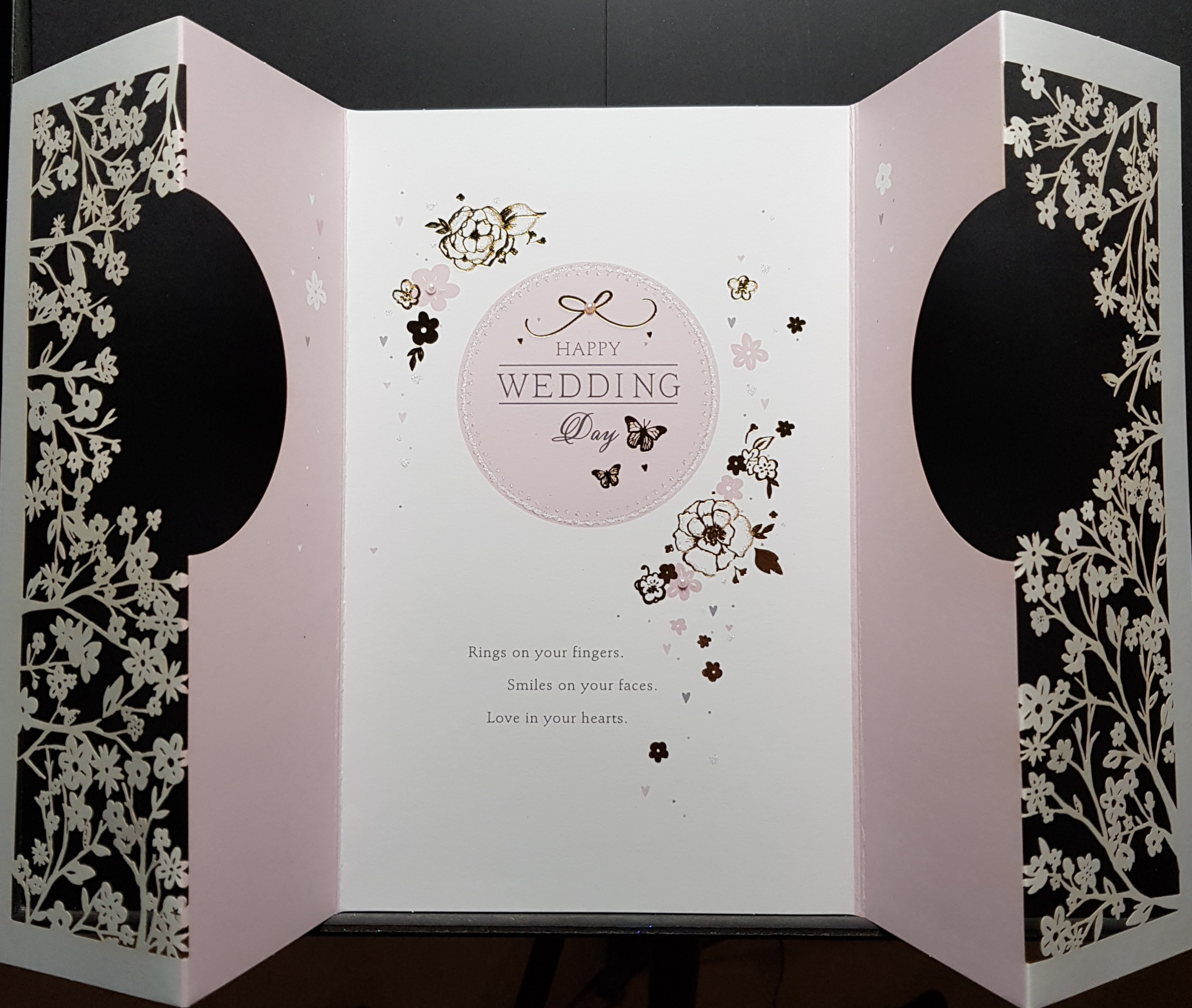 Wedding Card - White Branches, Flowers & Butterflies