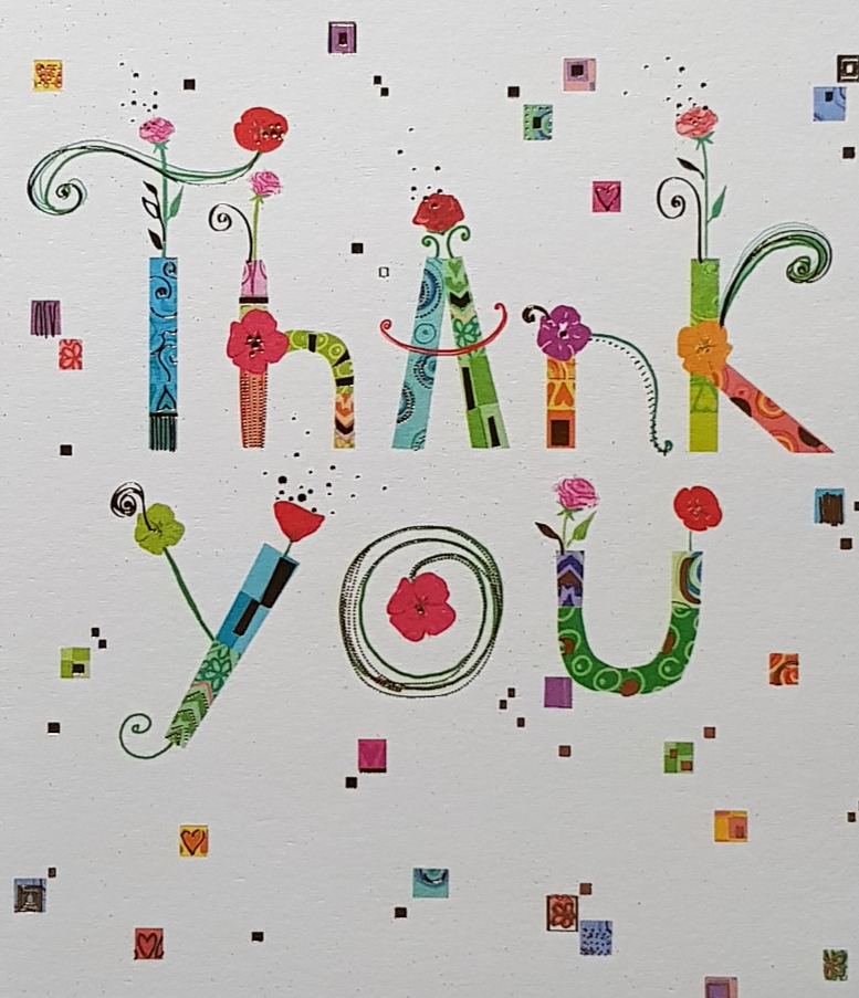Thank You Card - Colourful Floral & Pattern Font Design