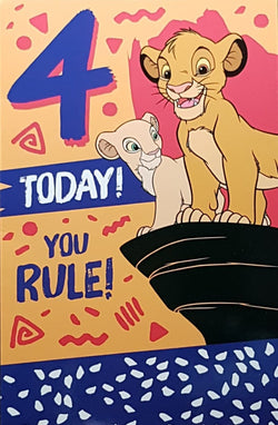 Age 4 Birthday Card - Two Cute Lions On A Cliff