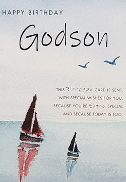 Birthday Card - Godson / Two Sailboats Out On Water
