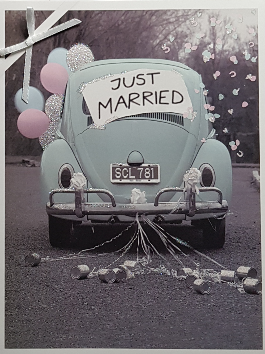 Wedding Card - A Retro Car With Balloons