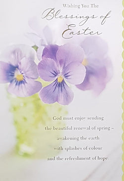 Easter Card - Blessings of Easter / Purple Orchids In A Green Vase