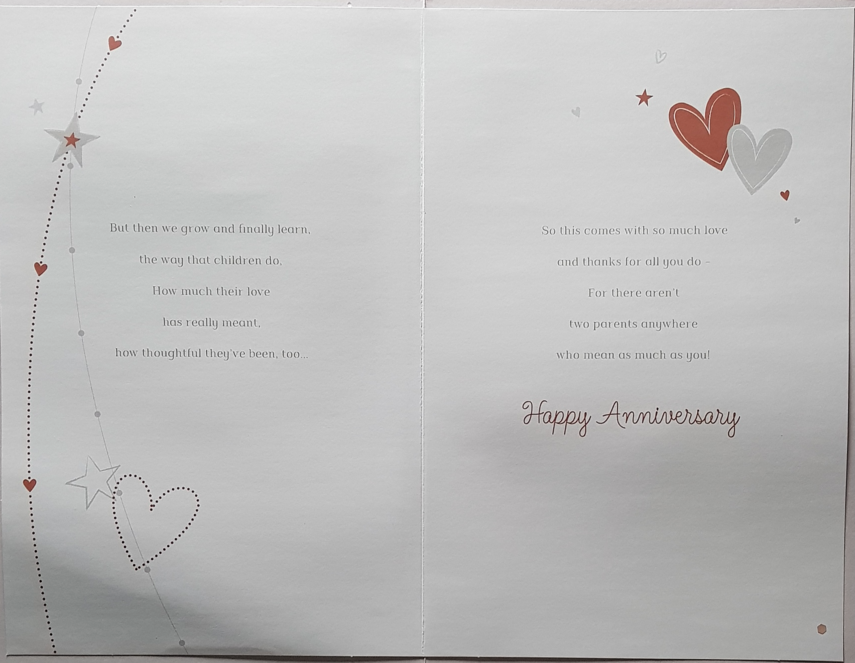 Anniversary Card - Mum & Dad / Silver Hearts & Stars With A Verse