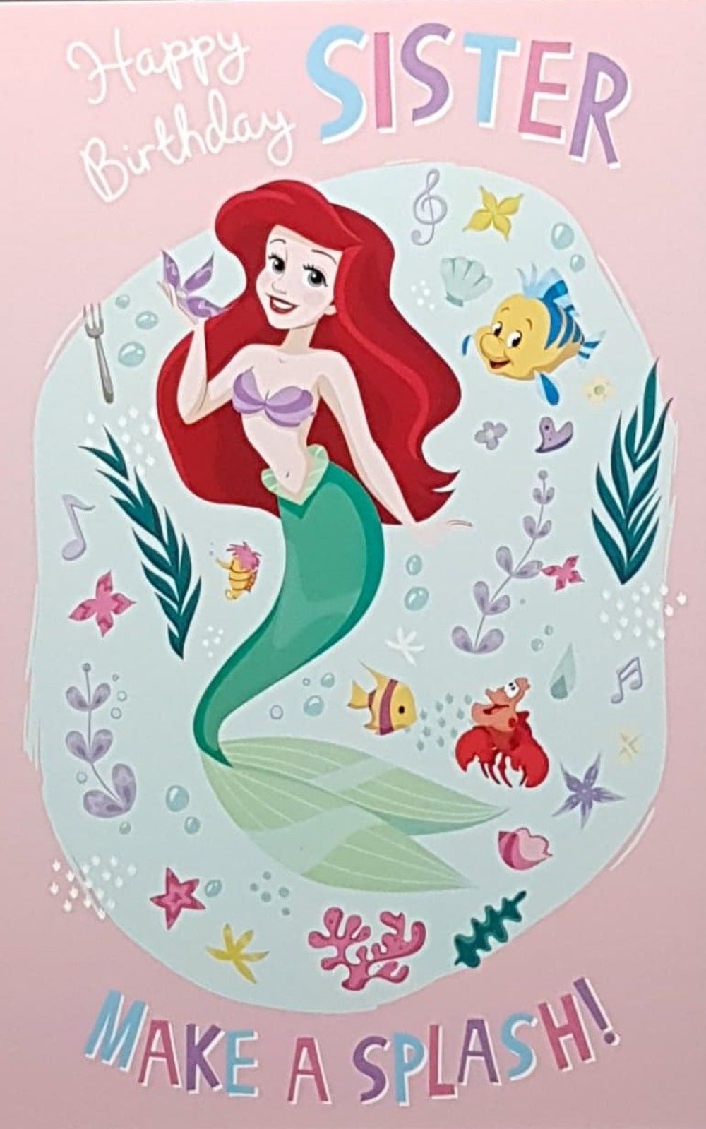 Birthday Card - Sister / A Mermaid With Red Hair & Sea Friends