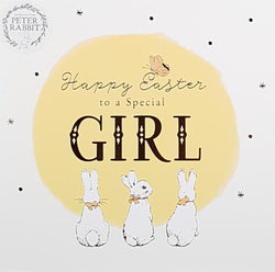 Easter Card - Special Girl / Three White Bunnies With Bows