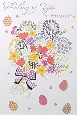 Easter Card - Thinking Of You / A Lovely Bunch Of Flowers & Five Easter Eggs