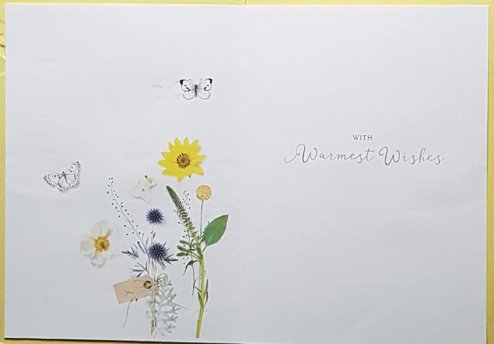 Thinking Of You Card - Warmest Wishes / Butterflies & White & Yellow Flowers