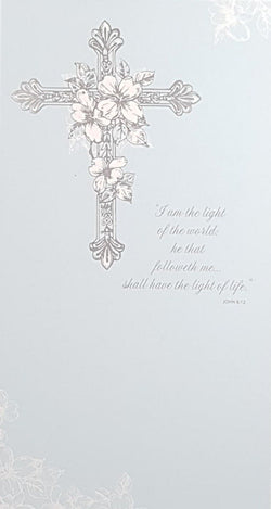 Easter Card - White Flowers on Cross & Bible Verse