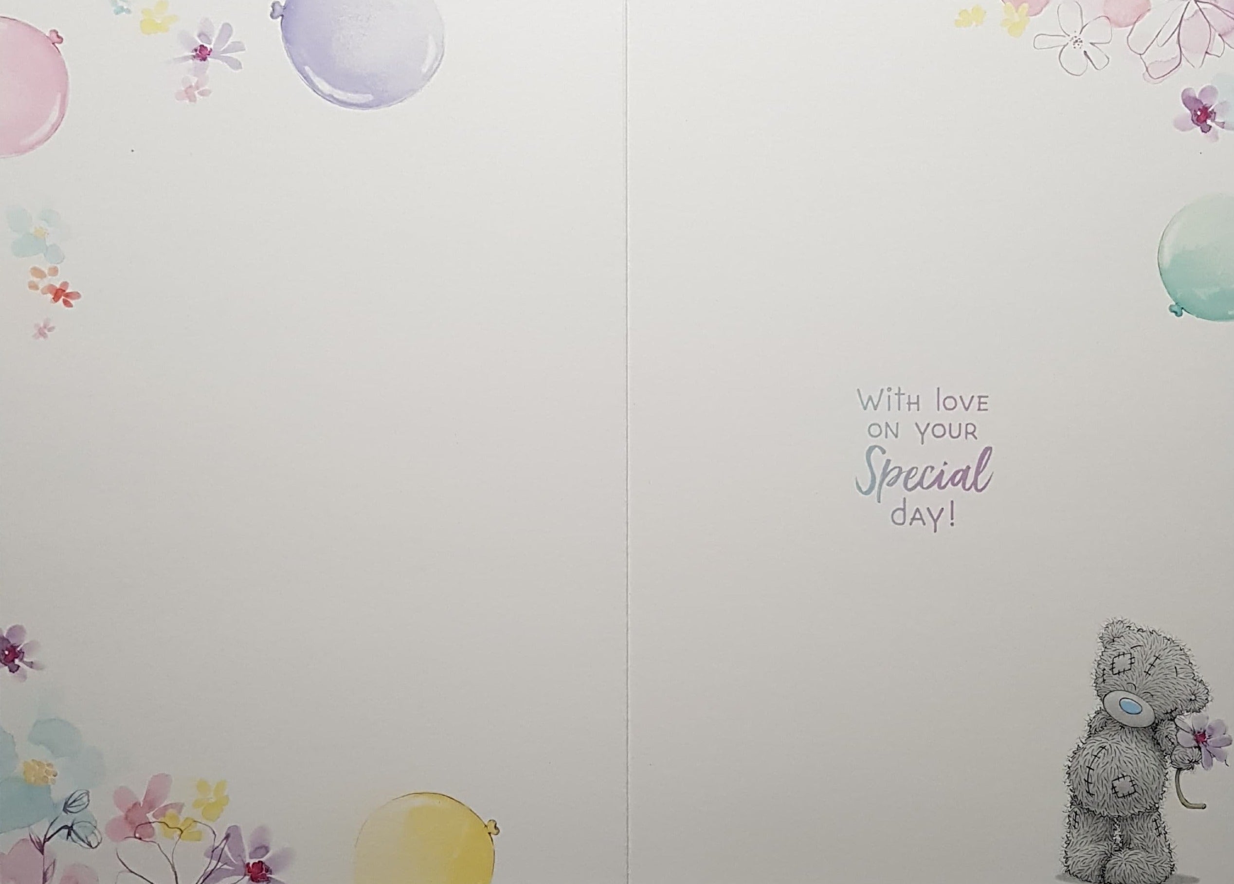 Birthday Card - Auntie / A Lovely Teddy & Shiny Flowers