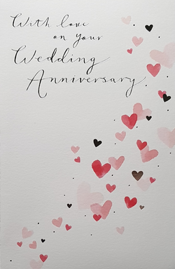 Anniversary Card - On Your Anniversary / Pink & Red Hearts Floating Up From A Corner