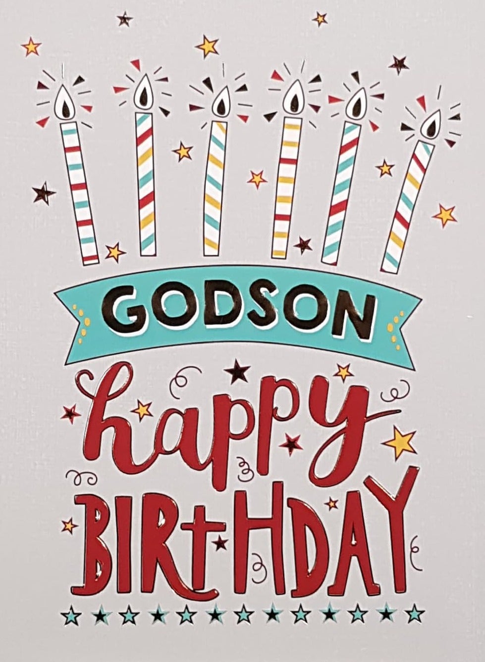 Birthday Card - Godson / Colourful Sparkling Candles