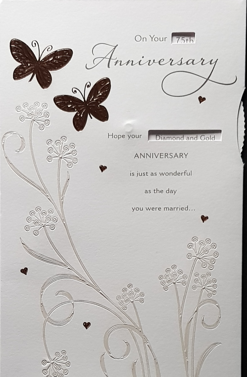Anniversary Card - Gold Butterflies & Hearts (Option To Personalise Anniversary Type)
