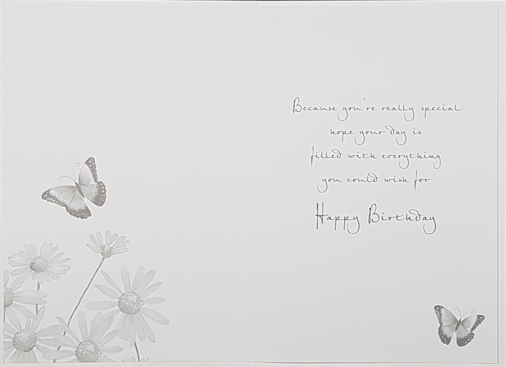 Birthday Card - Sister / White Daisies & Four Butterflies
