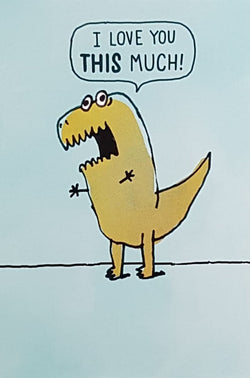 Humour Mothers Day Card - A Yellow Dinossaur On A Blue Front