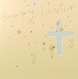 Easter Card - A Green Cross & Yellow Flowers