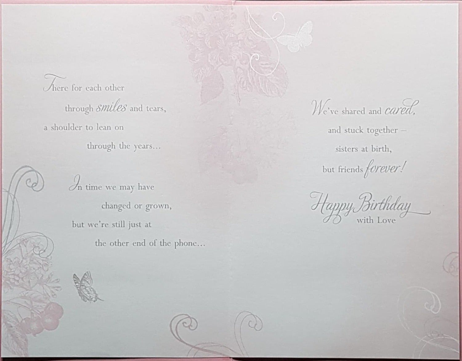 Birthday Card - Sister / Two Little Girls Running In Dresses & A Pink Design