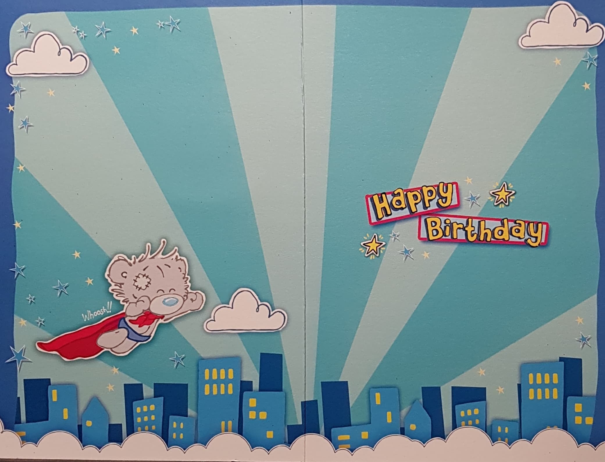 Age 6 Birthday Card - Teddy Super Hero Flying Over City
