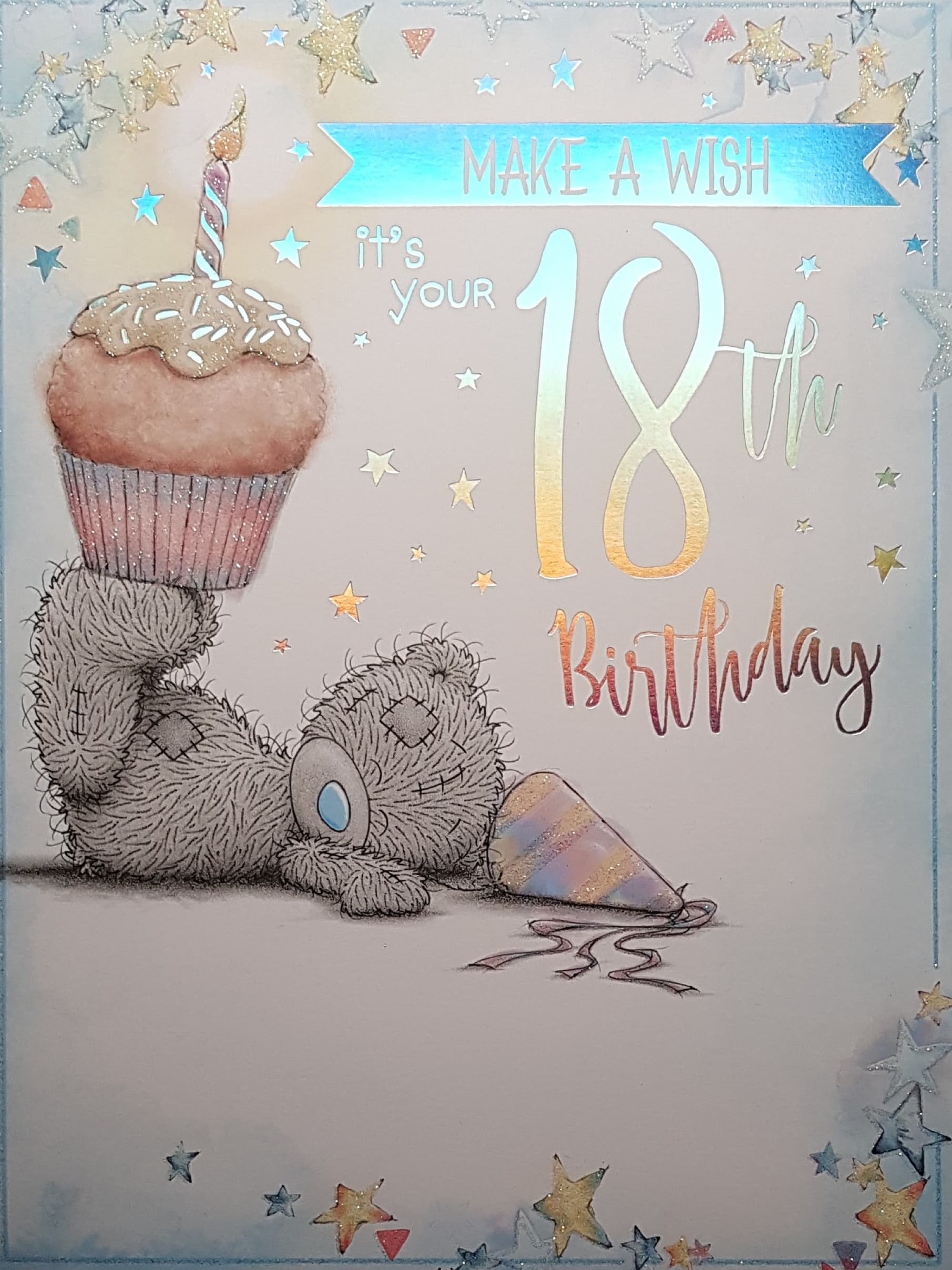 Age 18 Birthday Card - 'Make A Wish' & Gold Stars