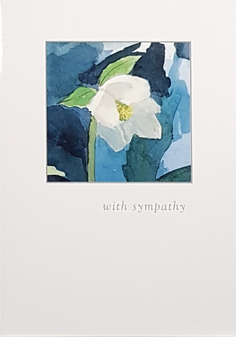 Sympathy Card - A White Flower & A Blue Background