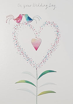 Wedding Card - General / Pink & Blue Love Birds on Heart Flower