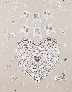 Wedding Card - Mrs. & Mrs. / A White Heart With A Shiny Gold Centre