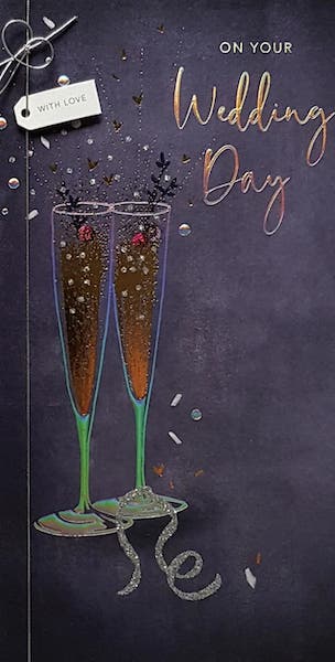Wedding Card - Two Champagne Glasses On A Blue Background