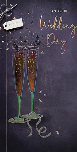 Wedding Card - Two Champagne Glasses On A Blue Background