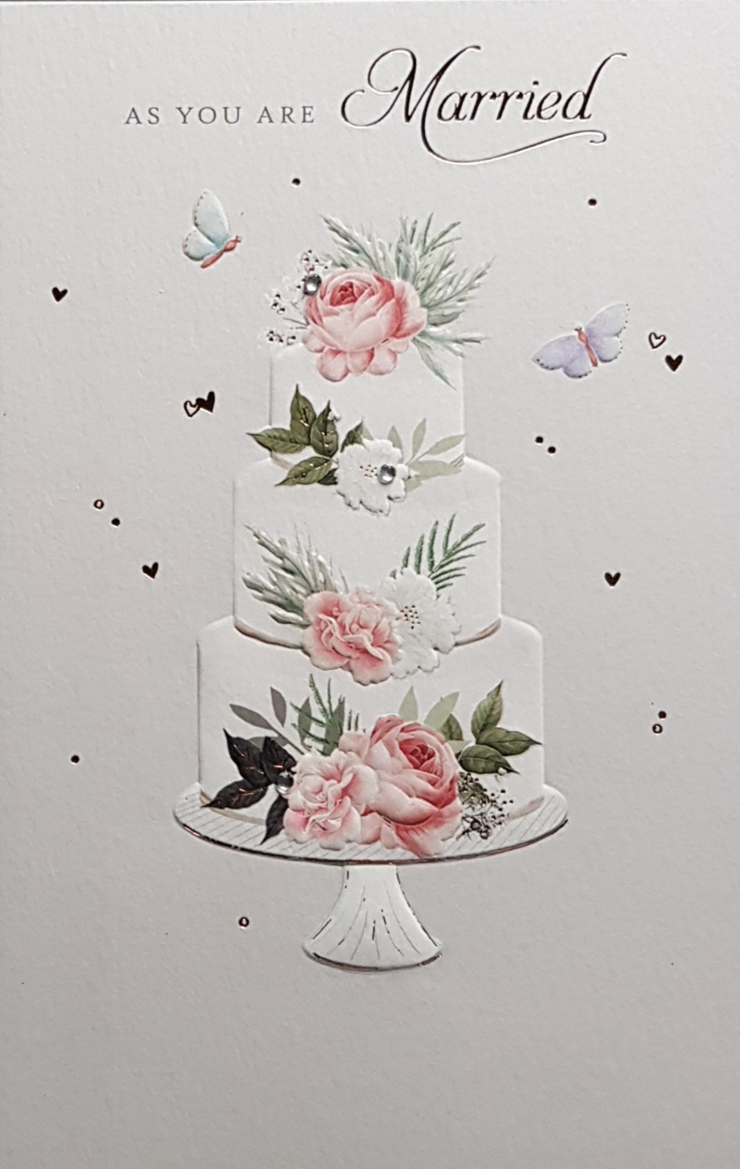 Wedding Card - Elegant Wedding Cake With Pink Flowers