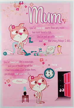 Mum Mothers Day Card - Funny Poem & Cat