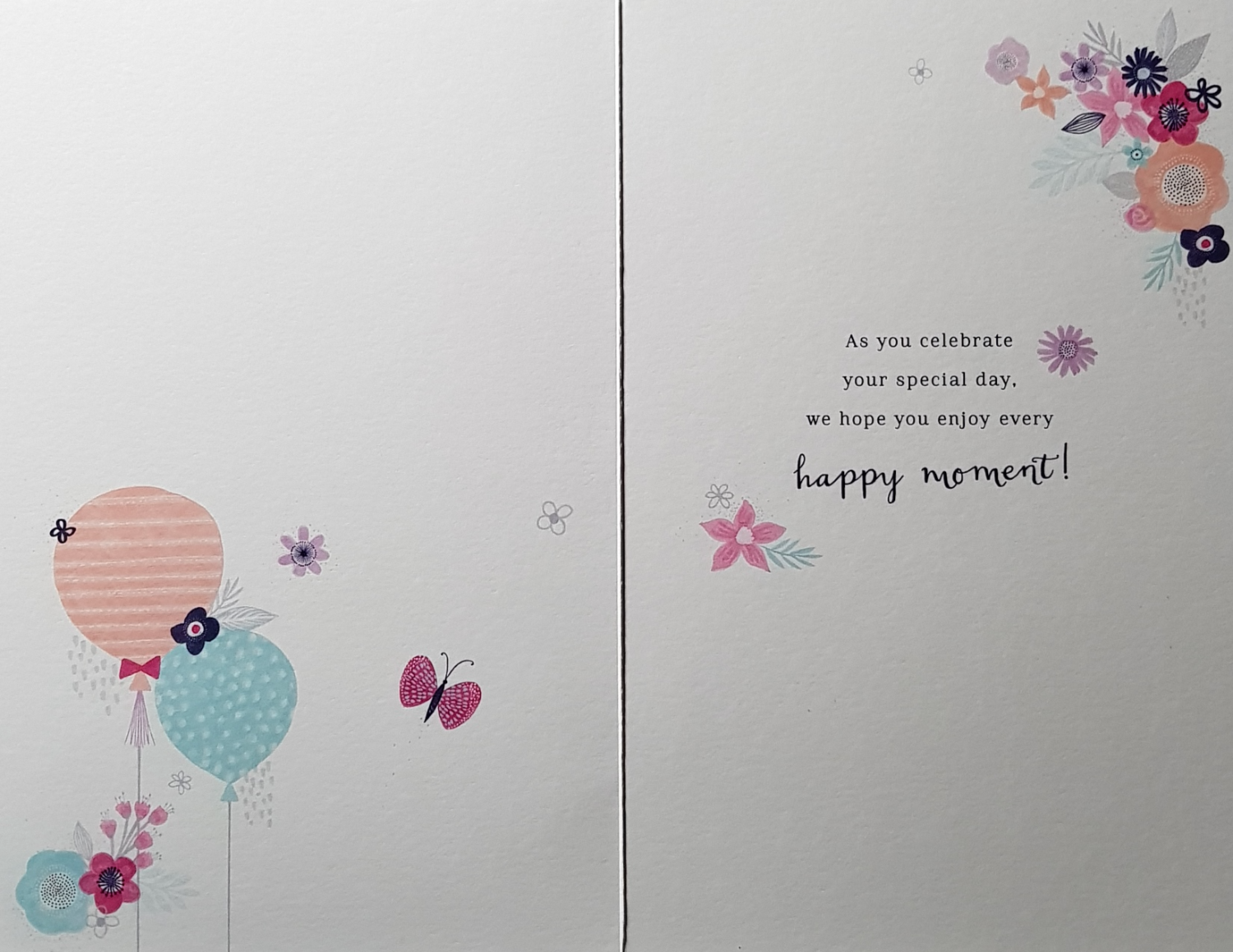 Birthday Card - General Female / Two Lovely Balloons With Gold Ribbon (Both Of)