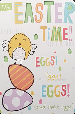 Easter Card - A Cute Chick Balancing On A Stripy Egg