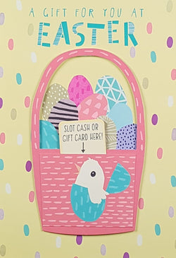 Easter Card - A Gift For You / A Pink Egg Basket Full Of Colourful Eggs