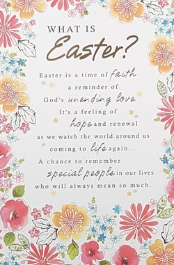 Easter Card - What Is Easter? / Verse with Red & Yellow Floral Border
